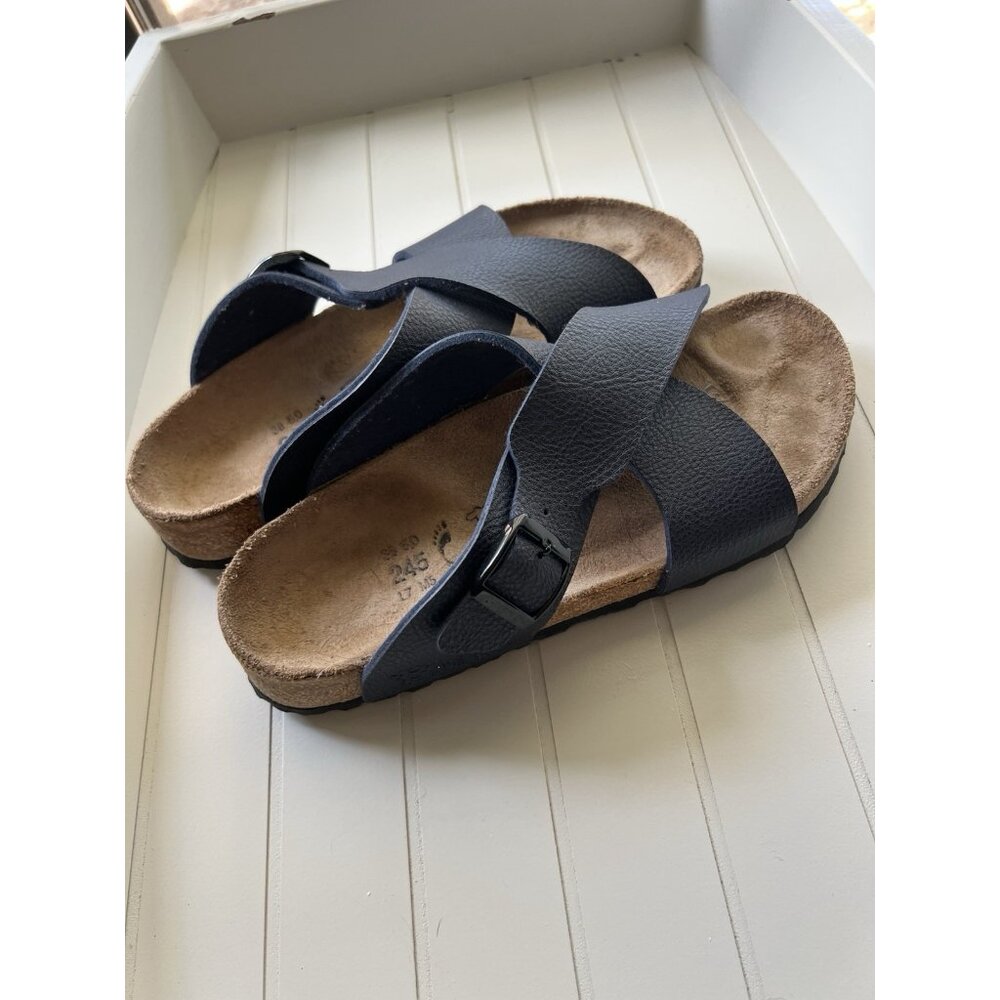 Birkis Birkenstock Womens Size 38 Womens 7 Mens 5 Blue Criss Cross Slide Sandals - Picture 5 of 12